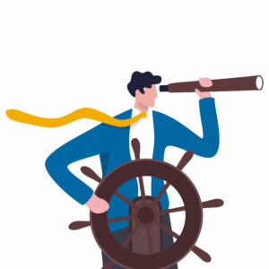 captain steering the ship graphical image