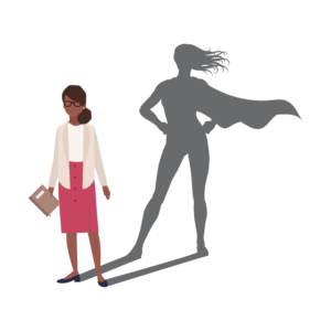 graphic of woman and her shadow is a superhero