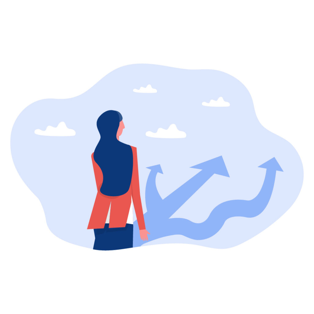 transitions - graphic of woman choosing a path